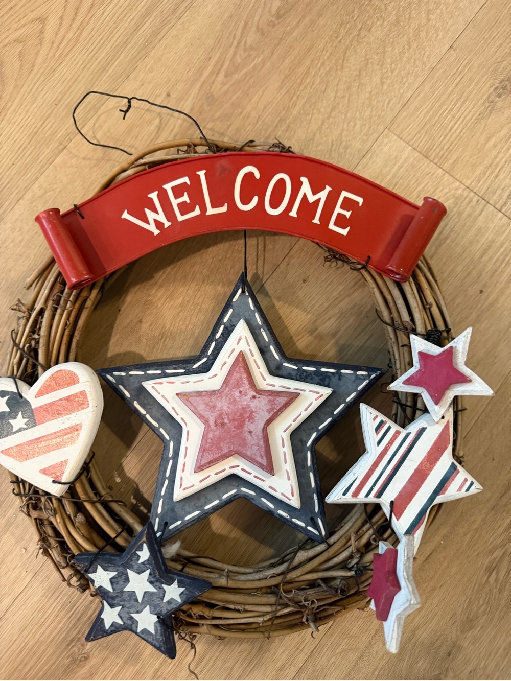 Welcome Patriotic Star Wreath - Red, White & Blue